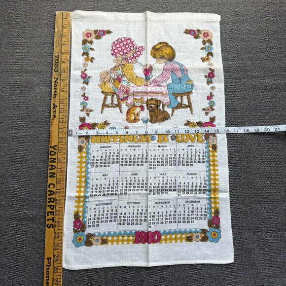 Vintage 1980 Calendar Tea Towel Linen Fabric Wall Decor - Picture 5 of 14